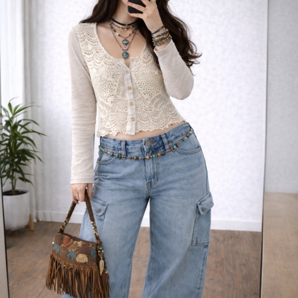 BKE Boutique Lace Button-Up Top